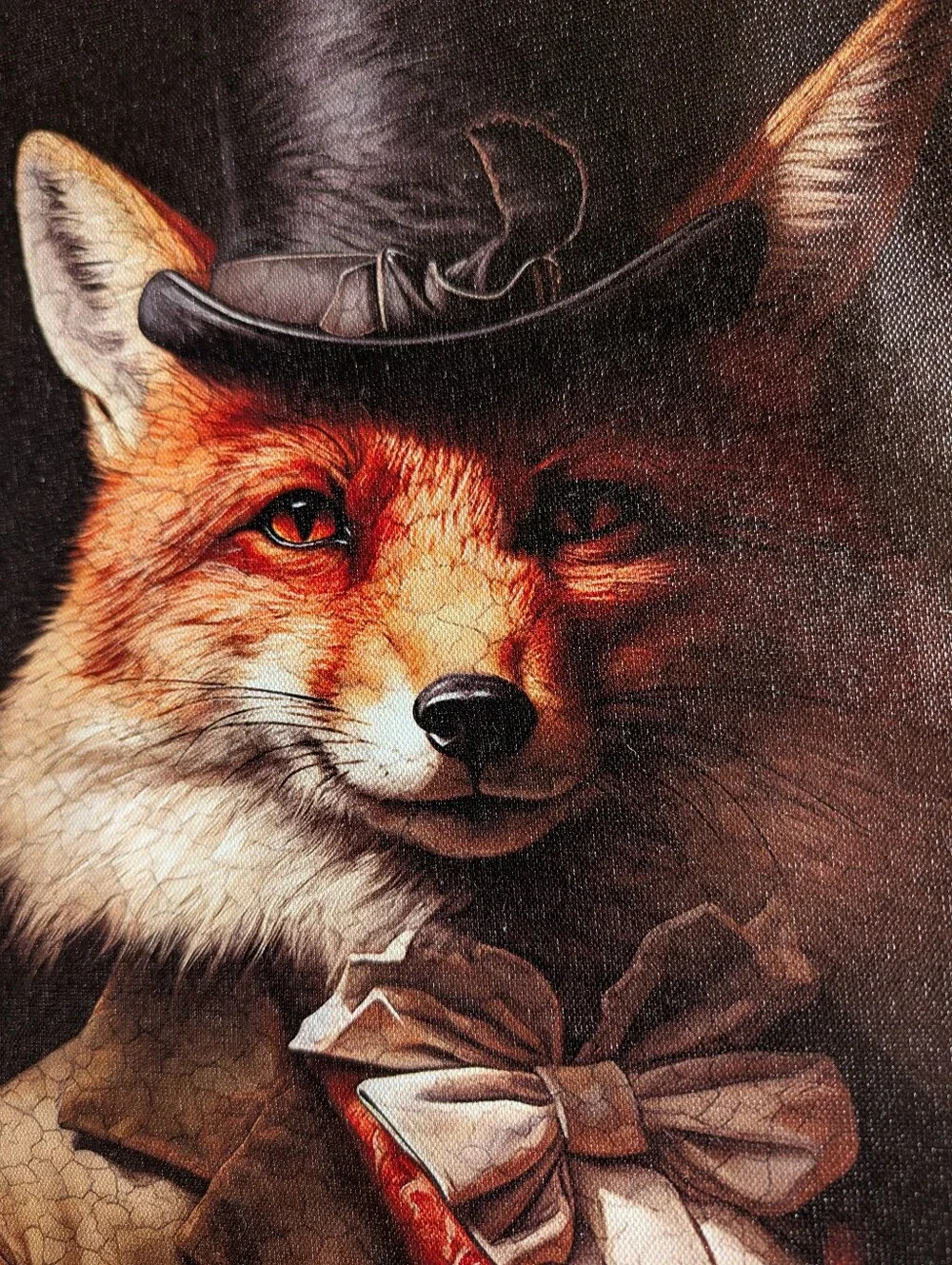 Framed Fox Portrait Art Print in Top Hat and Bow Tie